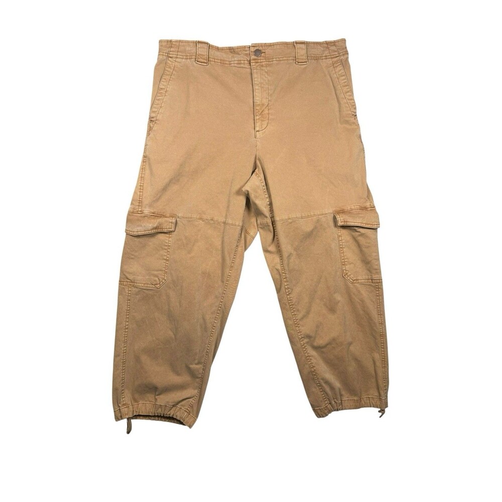 Old Navy Cargo Pants Womens XL Tan Cropped Utility Elastic Waist Streetwear